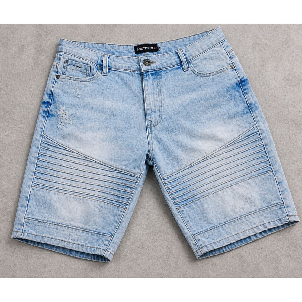 Southpole Y2K Jorts Mens 34 Baggy Moto Denim Shorts Light Wash Biker